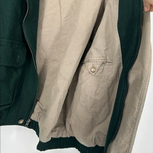 Vintage Boston Traders Men’s Wool Blend Green Bomber Jacket Size M Zip Front - Picture 9 of 12
